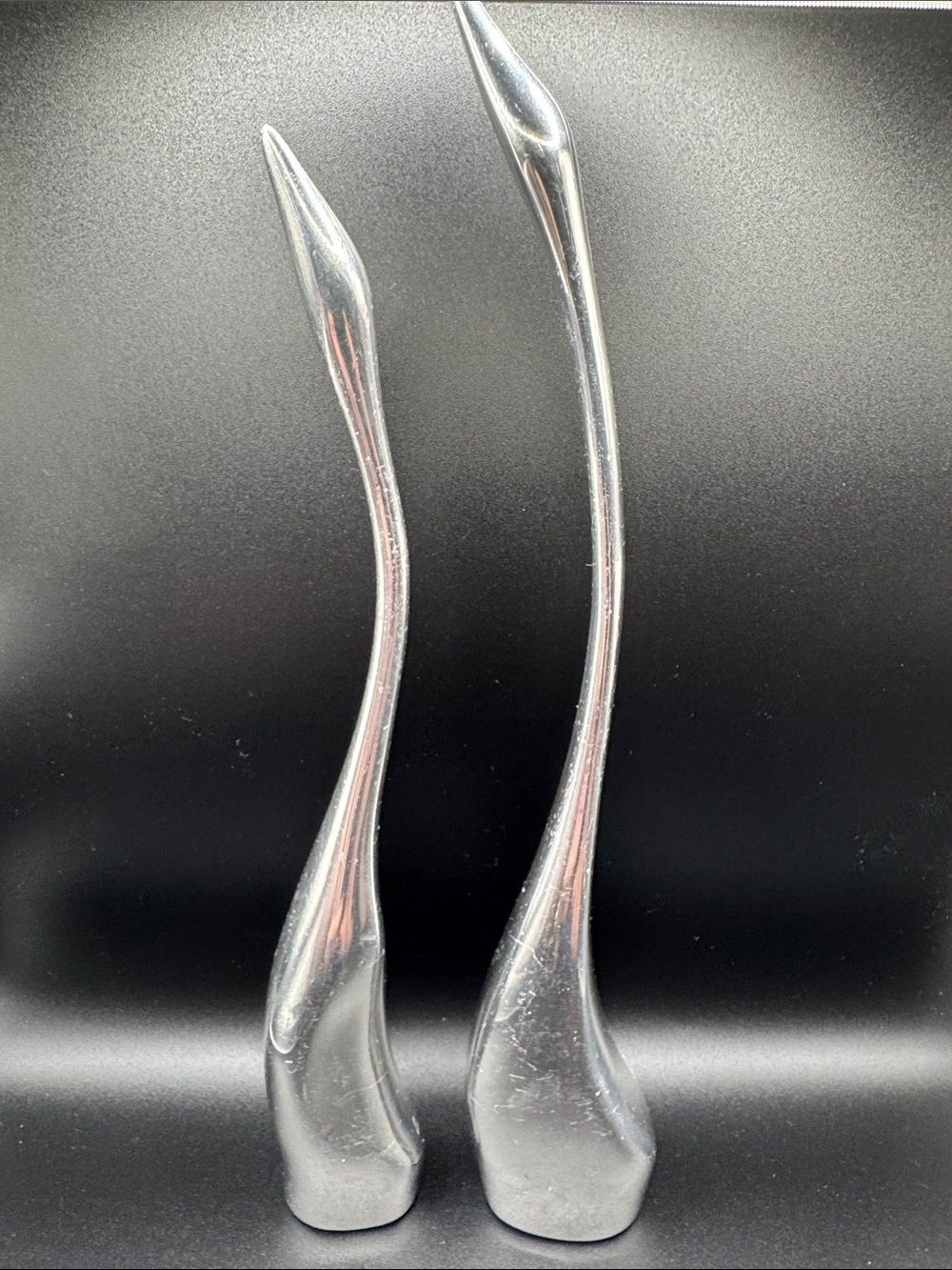 Vintage Hoselton Signed Aluminum Long Neck Heron Crane Bird Sculptures - Pair